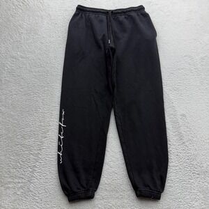 White Fox Mens Black Fleece Jogger Sweatpants Script Logo Size Large